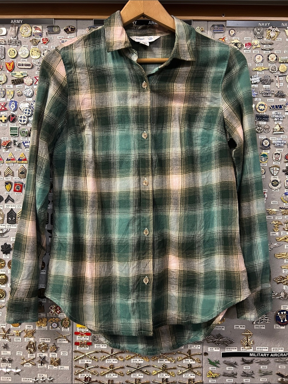 Old Navy Classic Shirt Green Plaid Button-Down Shirt